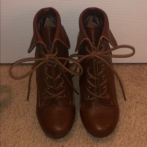 Brown lace up booties